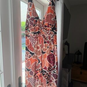 Summer Maxi Dress in Orange and Black Floral Print